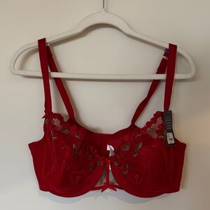 Cacique Red Cherries Embroidered Bra